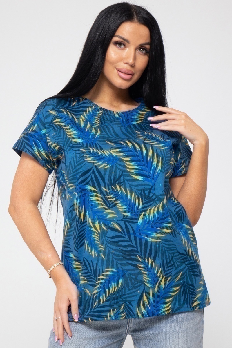 (СК) Футболка женская "Катрин" ультрамарин, папоротник