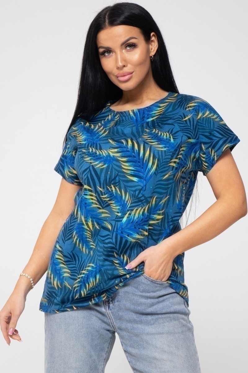 (СК) Футболка женская "Катрин" ультрамарин, папоротник