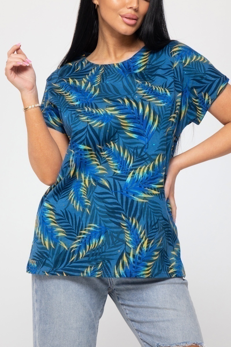 (СК) Футболка женская "Катрин" ультрамарин, папоротник