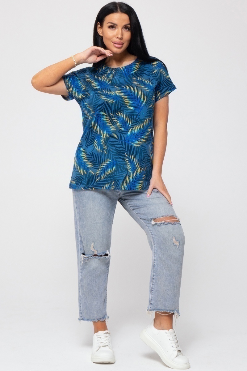 (СК) Футболка женская "Катрин" ультрамарин, папоротник