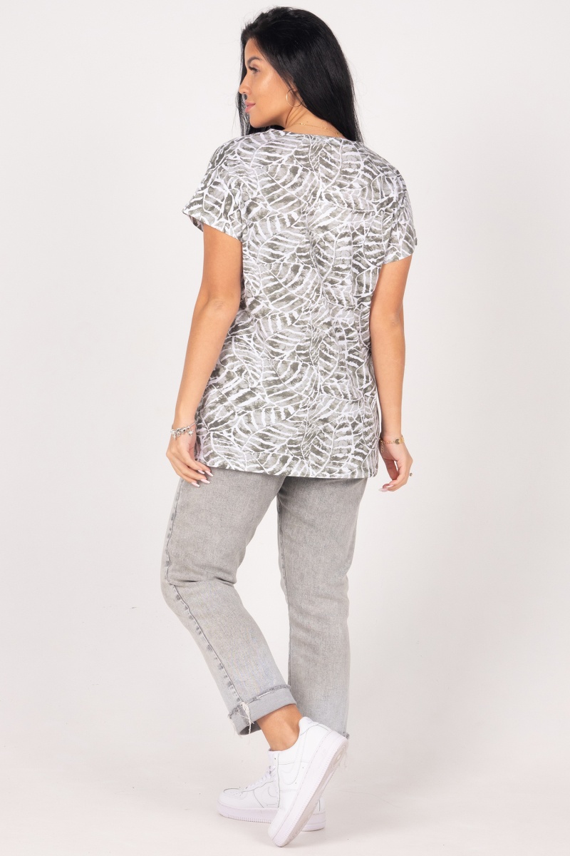 (СК) Футболка женская "Катрин" хаки, монстера