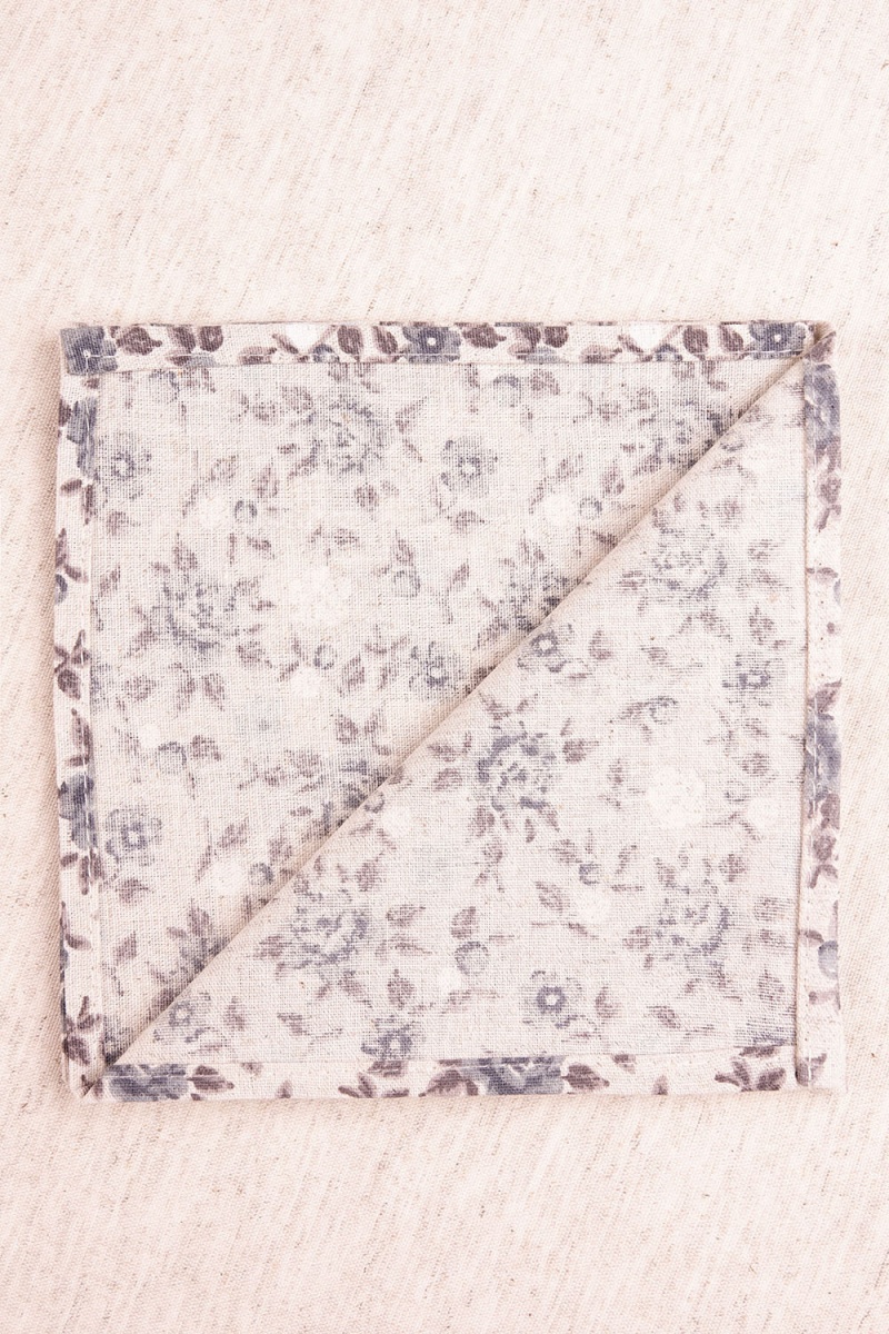 Салфетка полулен 013 Букетики маков (серый)