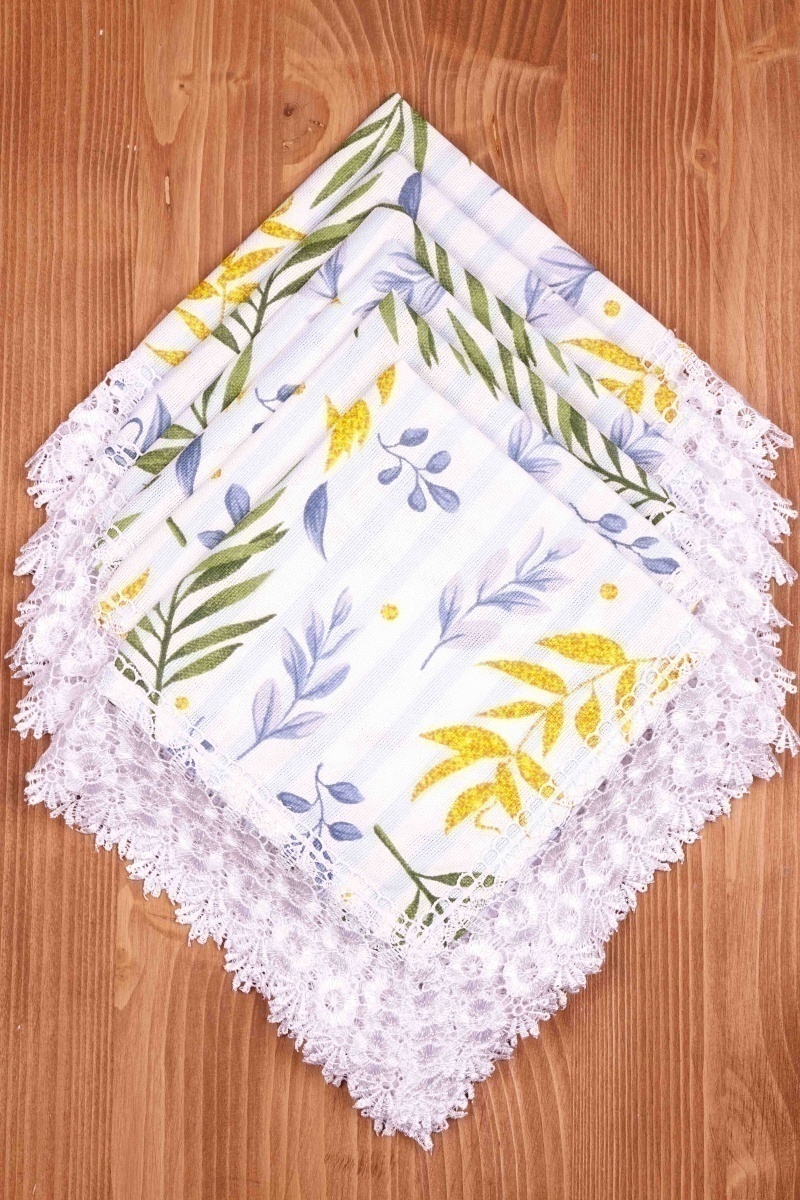 Салфетка из рогожки с кружевом 031 Акация (голубой) (вид 9)