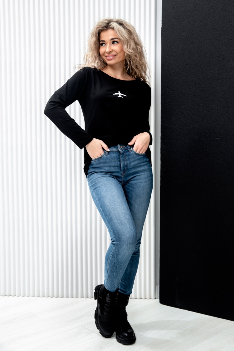 (ВНЛ) Лонгслив 67085 (черный+самолет)