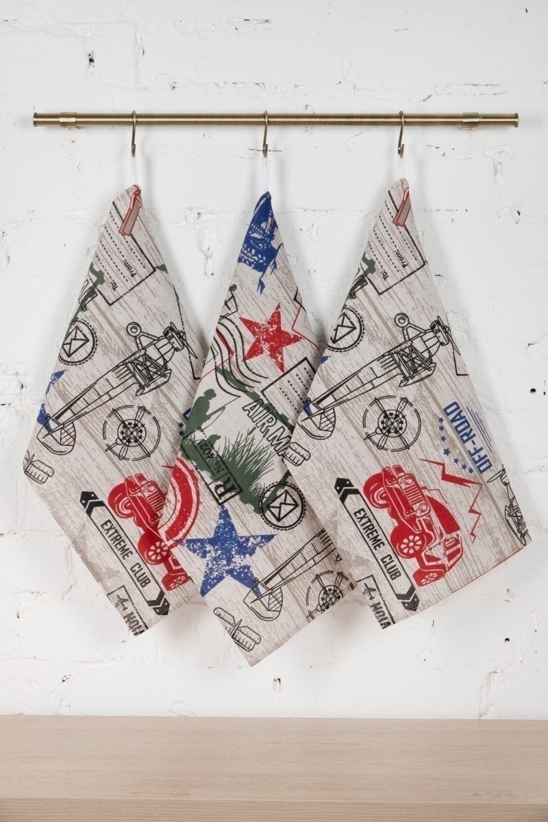 Набор полотенец рогожка (Пром) 263 Мужские радости (сине-красный) - 3 шт - 45х60 см