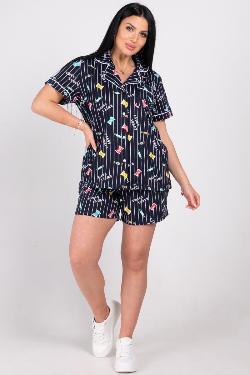 (СК) Пижама женская "Кэри" чернильный, конфеты