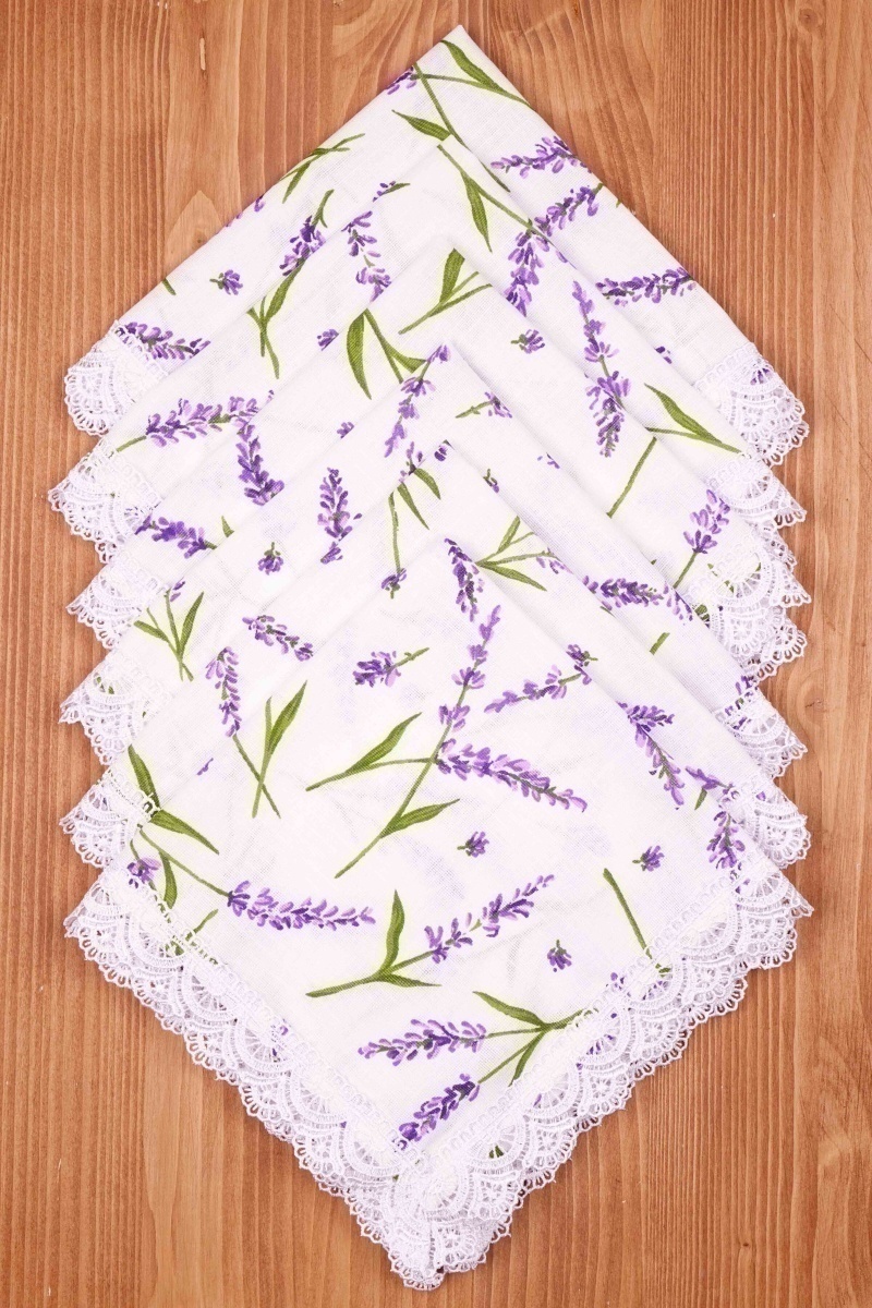 Салфетка полулен с кружевом 031 Лаванда (белый) (вид 2)