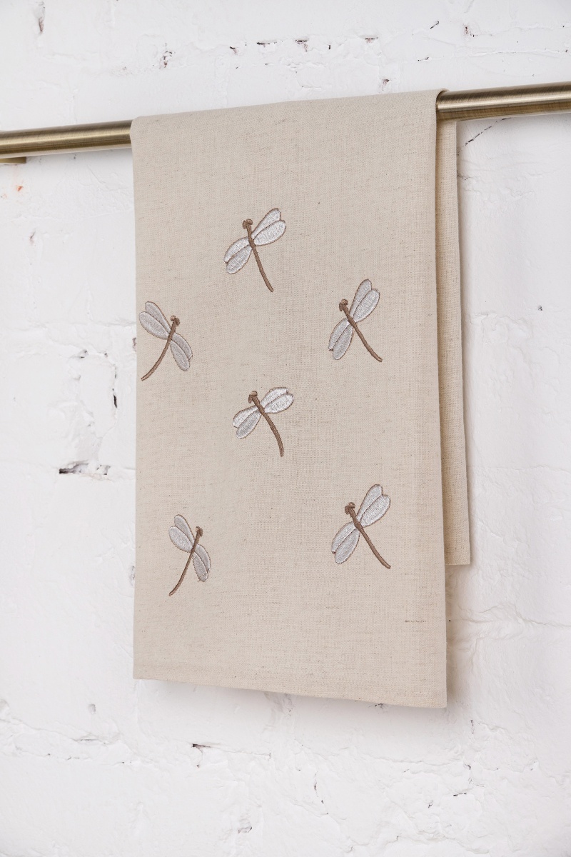 Полотенце полулен Льняное с вышивкой Полет стрекоз (капучино) (ГОС) 365 - 45/60