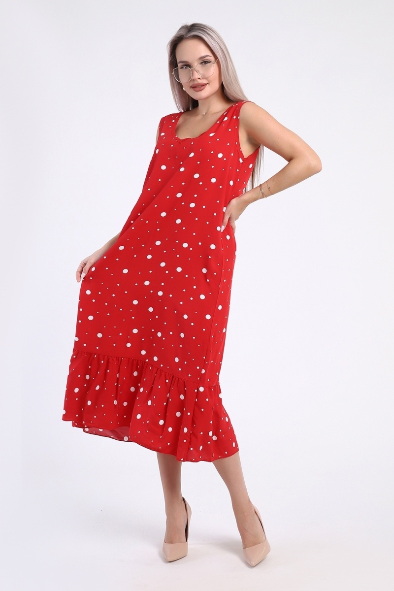 (ВНЛ) Сарафан женский - 725 - красный горох