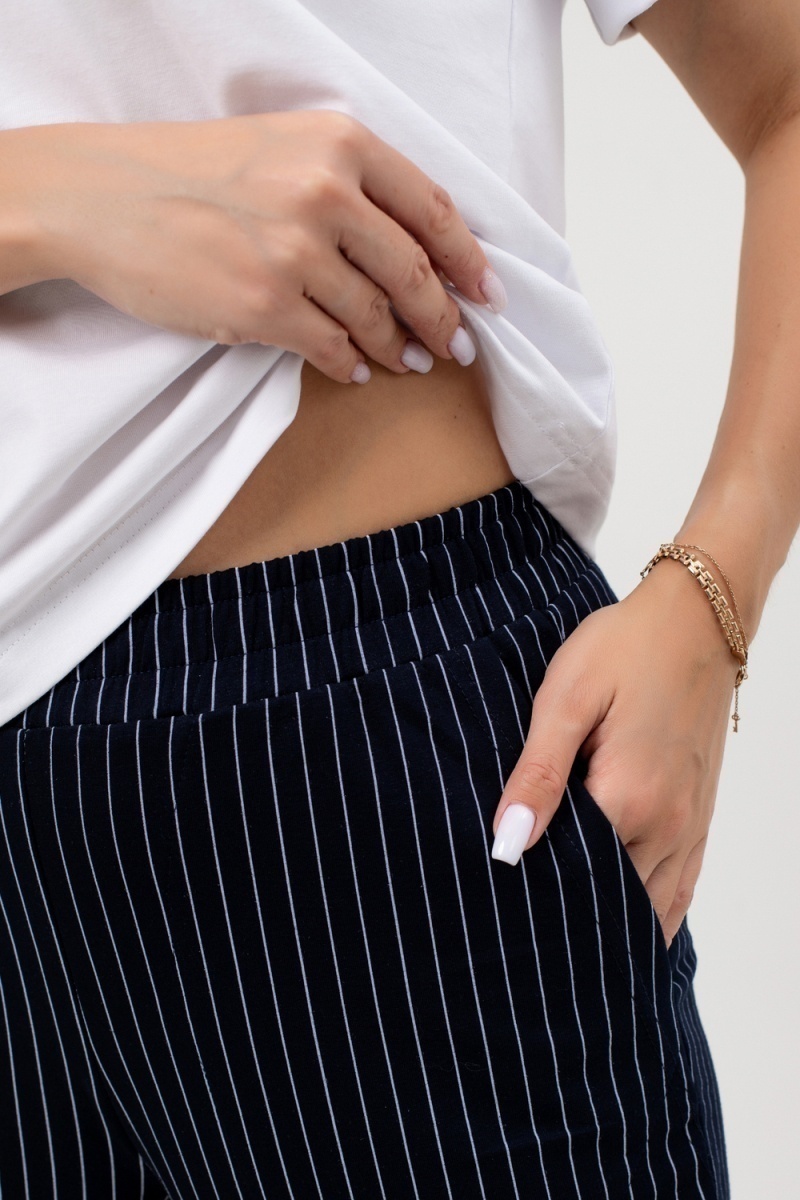 (ВНЛ) Брюки Силуэт полоска (сине-голубой)