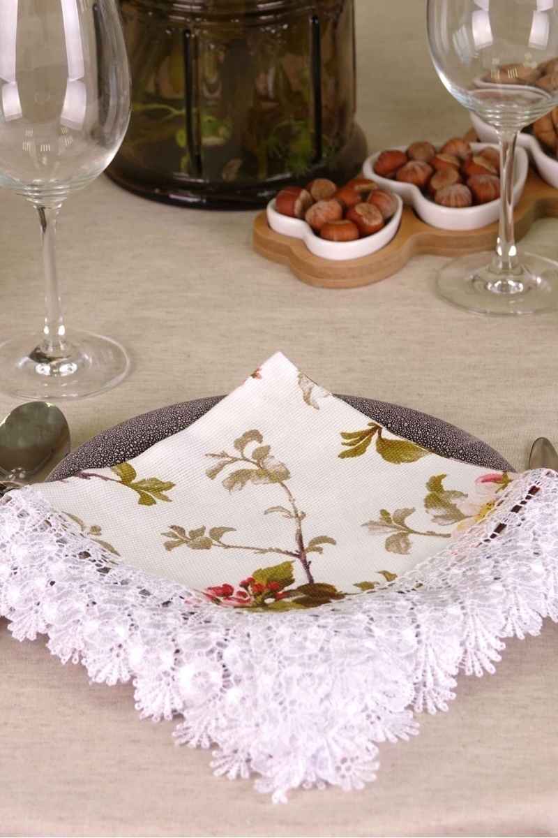 Салфетка из рогожки с кружевом 034 Яблоневый цвет (белый) (вид 9)