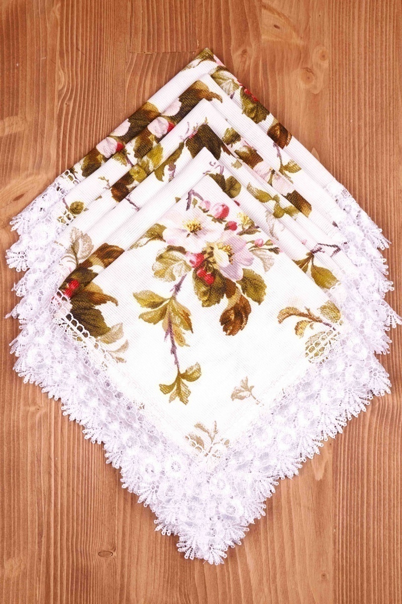 Салфетка из рогожки с кружевом 034 Яблоневый цвет (белый) (вид 9)