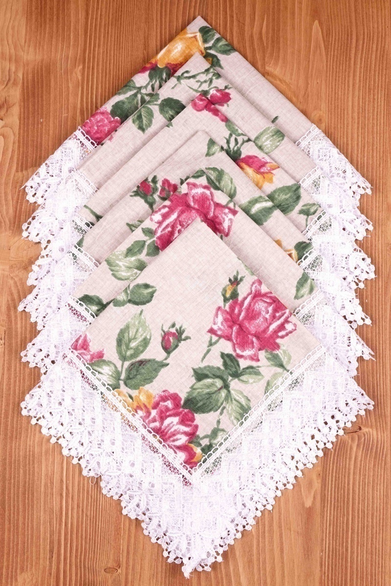 Салфетка полулен с кружевом 002 Крупные розы (вид 4)