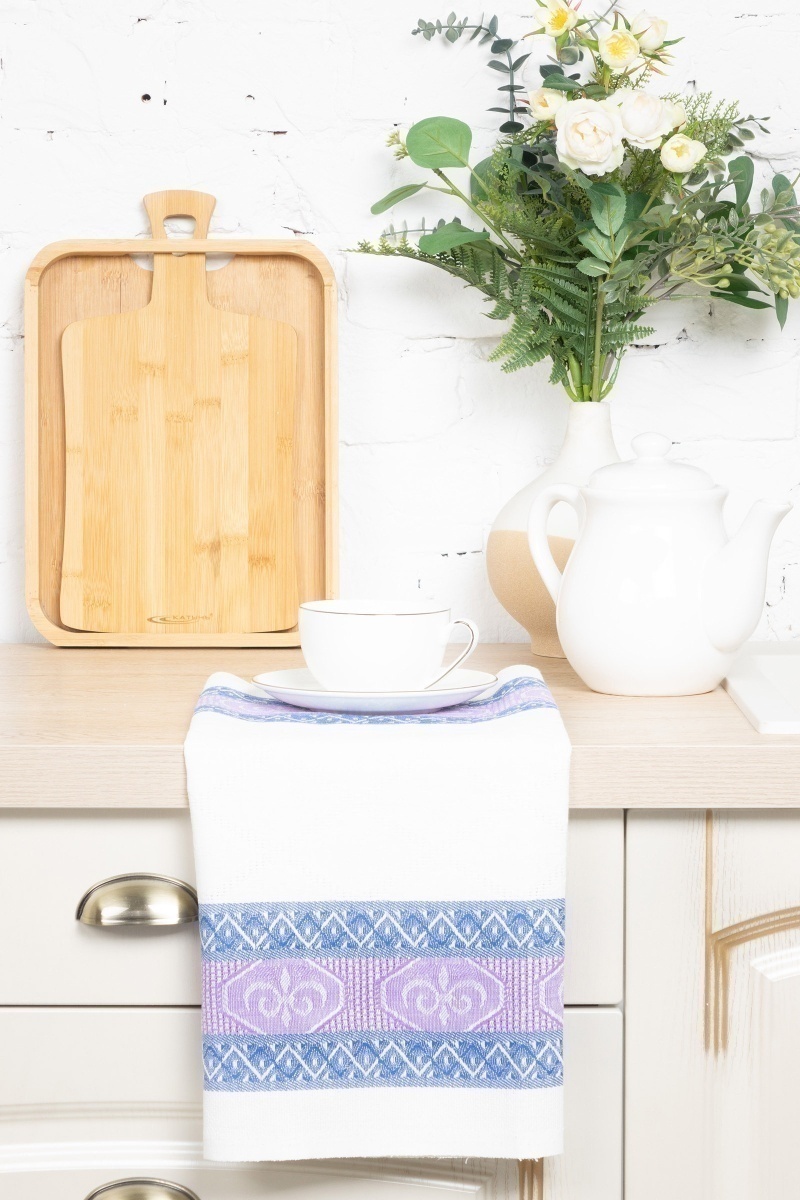 Полотенце полулен жаккард (ТЛ) 341 Корона (фиолетовый+синий) 1*253-61 - 50/65