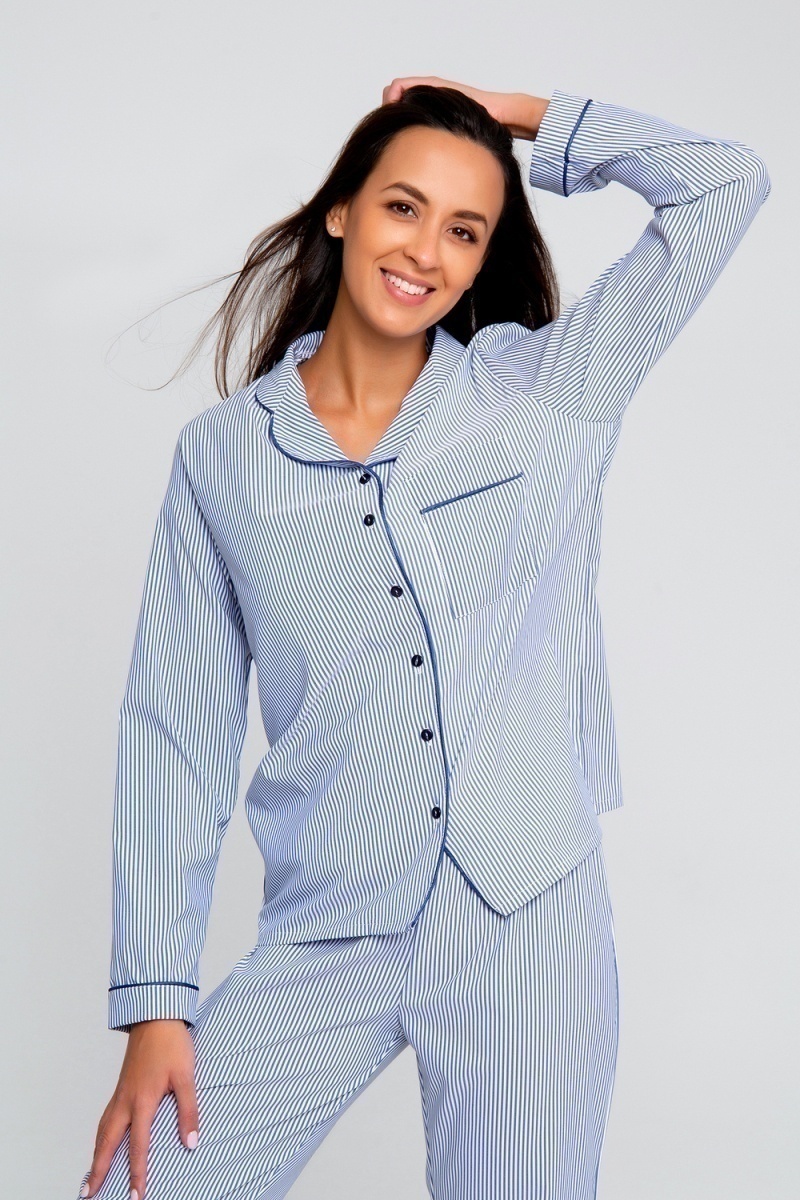 (ВНЛ) Костюм с брюками с брюками и рубашкой 340BLU (голубая полоса)