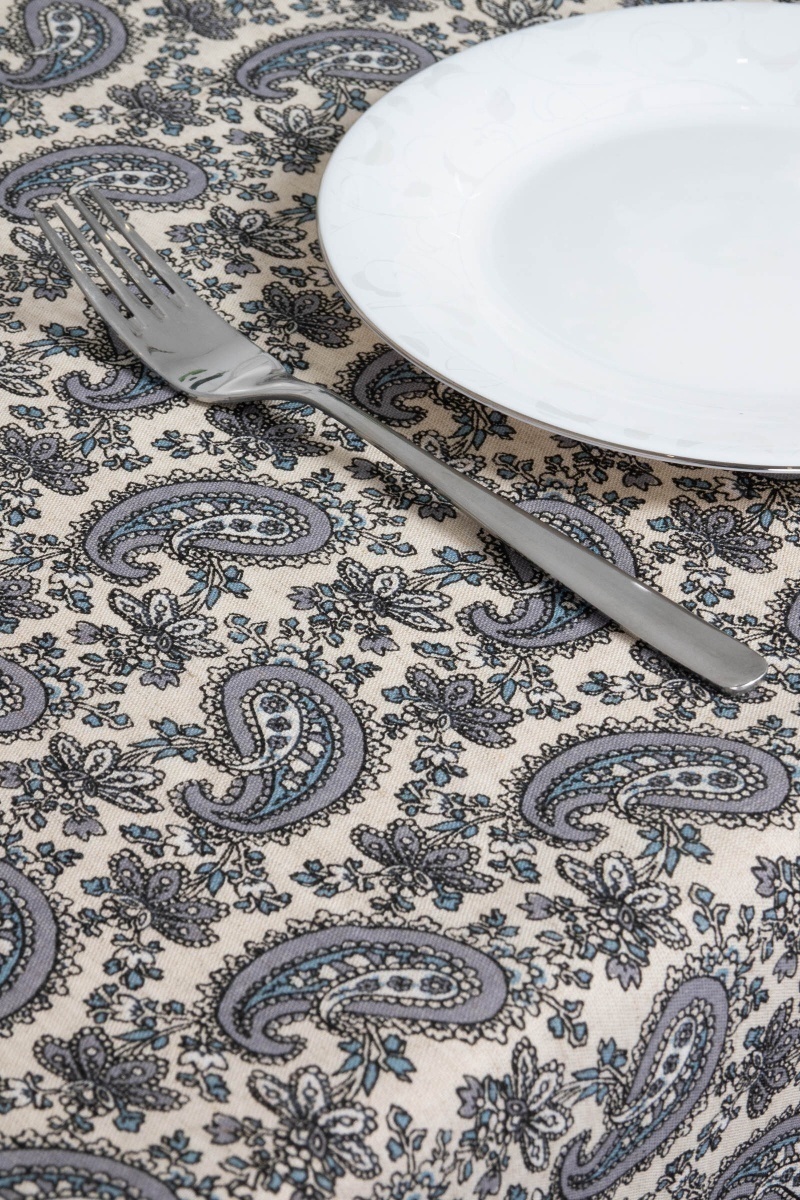Скатерть с кружевом полулен 042 Восточный пейсли (серый) (вид 2)