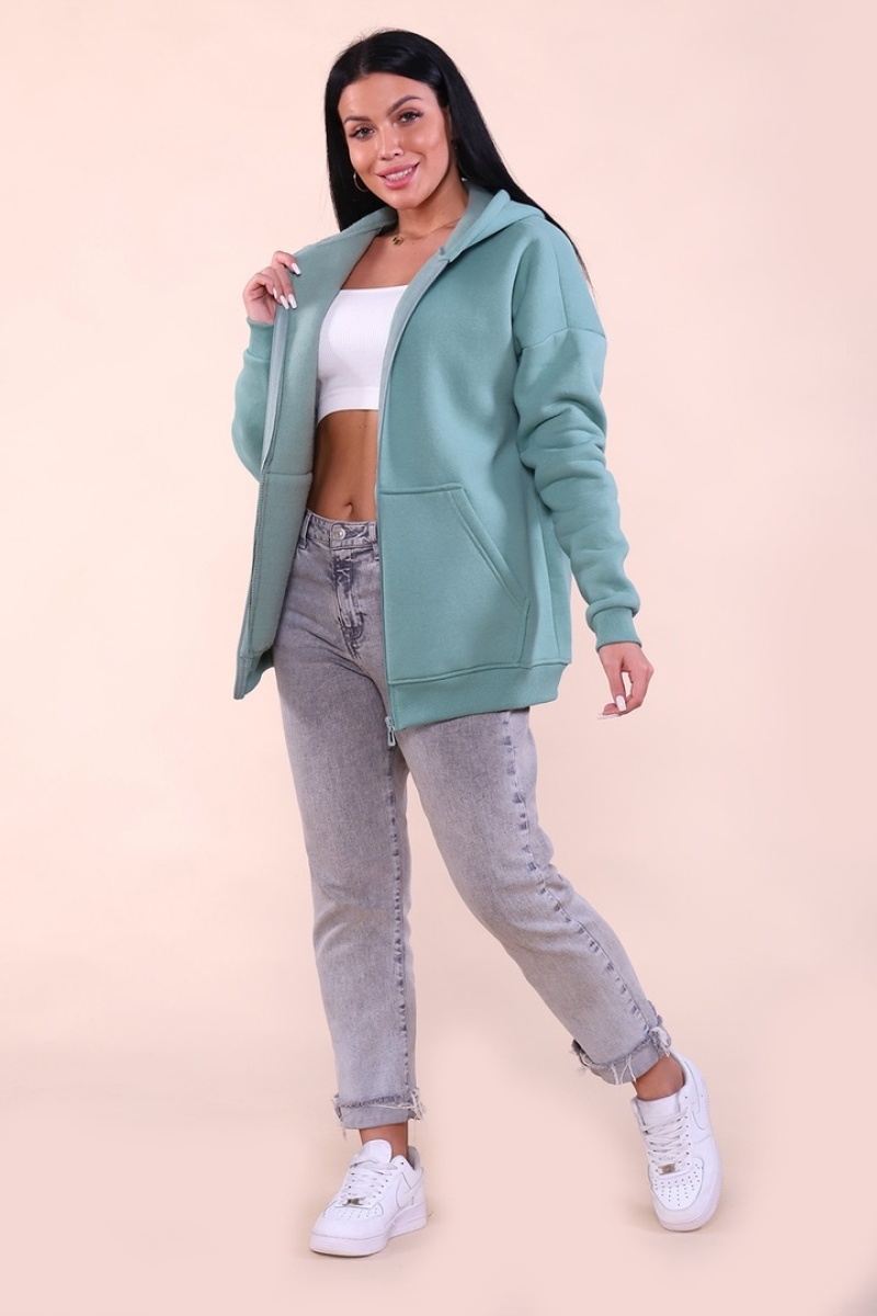 Худи женское на молнии - ZIP - 649 - оливка