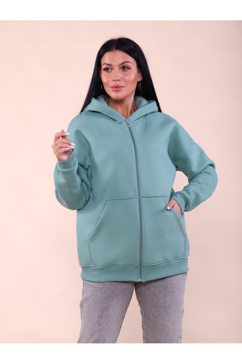 Худи женское на молнии - ZIP - 649 - оливка