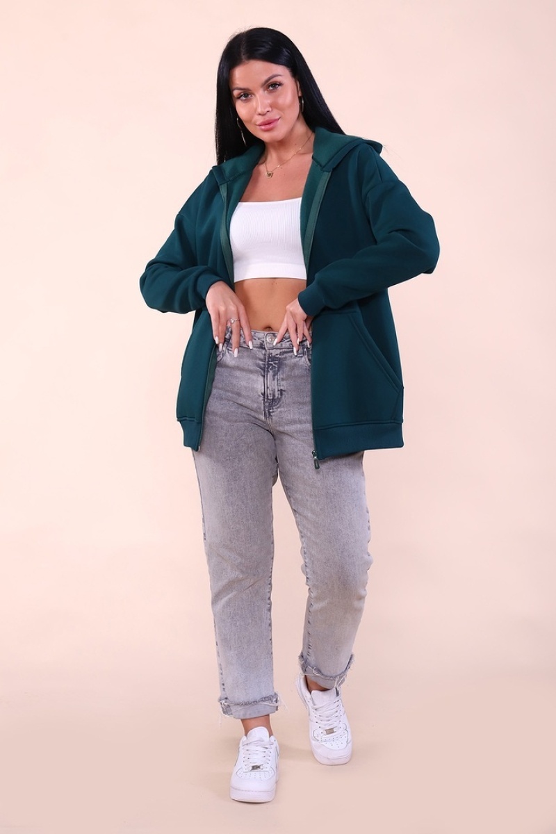 Худи женское на молнии - ZIP - 649 - изумруд