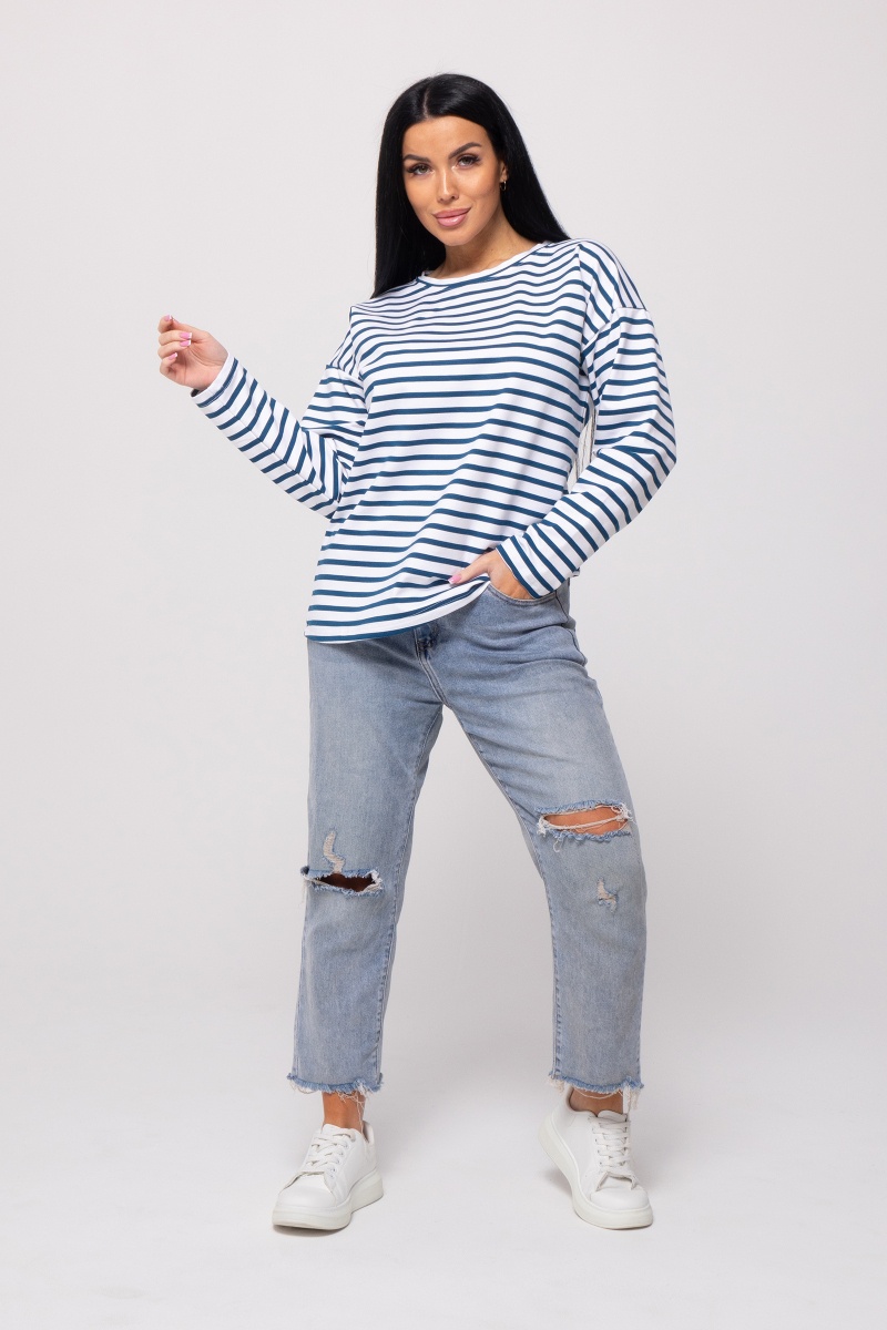 Свитшот в полоску - Лонгслив - 731 - синий дымка