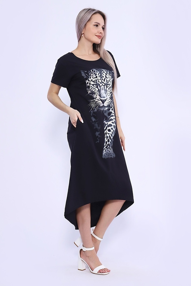 Платье женское - Леопард - 738 - черный