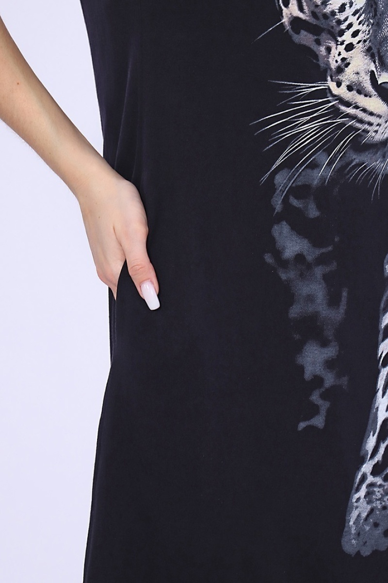 Платье женское - Леопард - 738 - черный