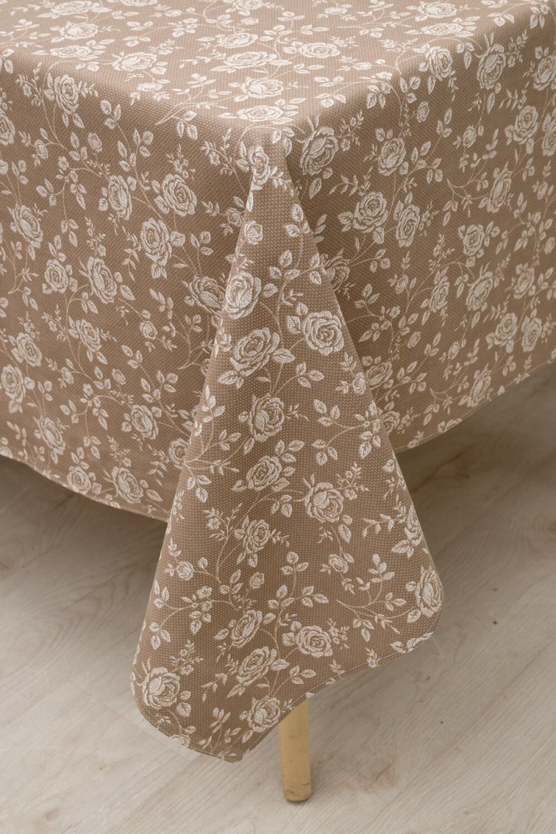 Скатерть Розы на льне (коричневый)