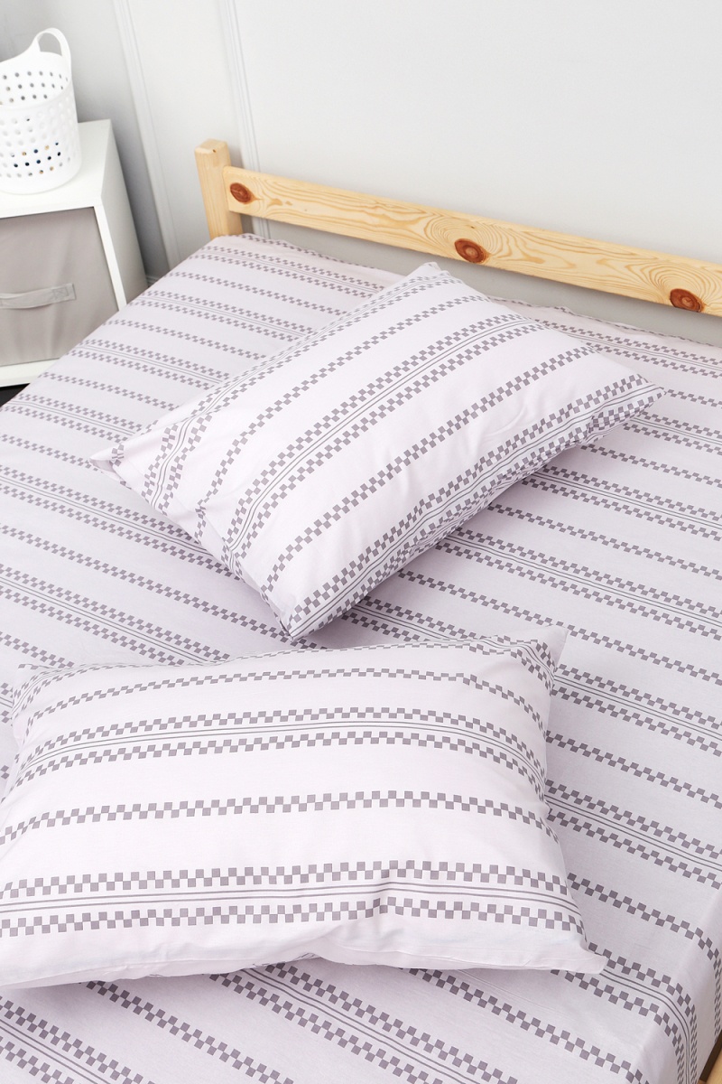 Простыня на резинке поплин Геометрия-компаньон (серый)