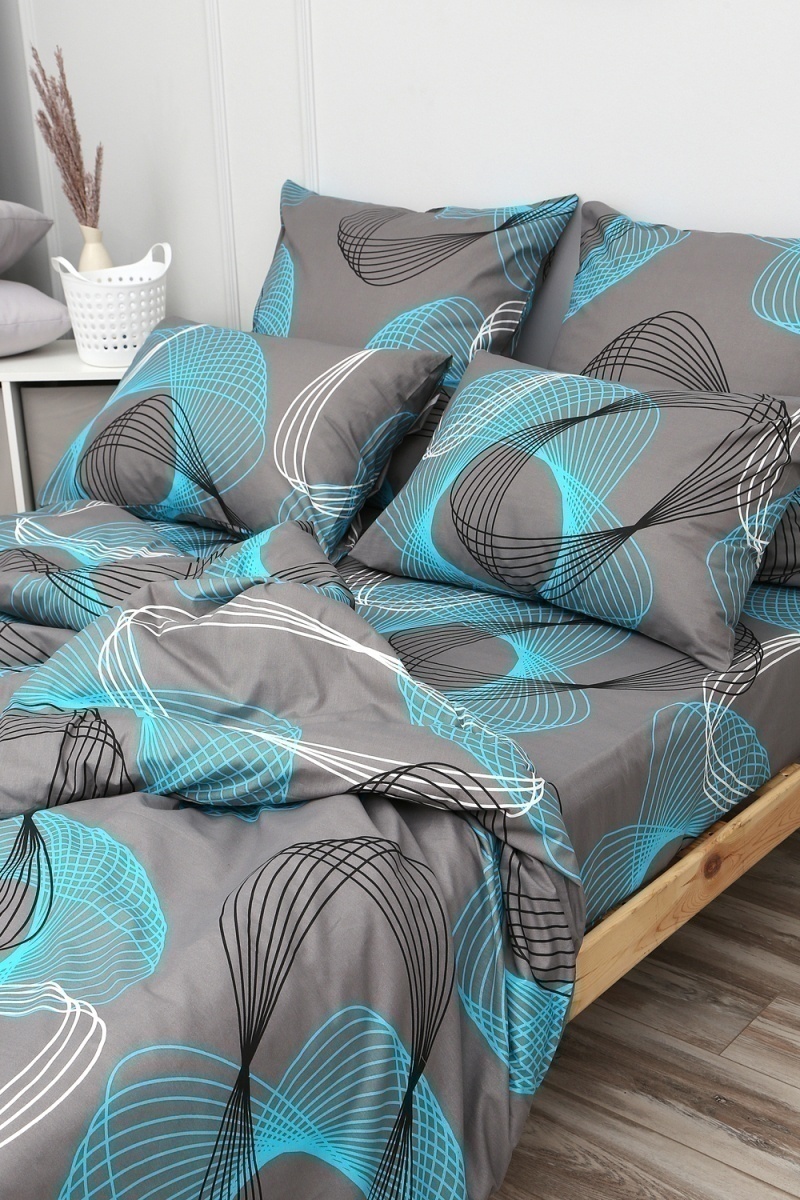 Простыня на резинке поплин Винтаж (серый)