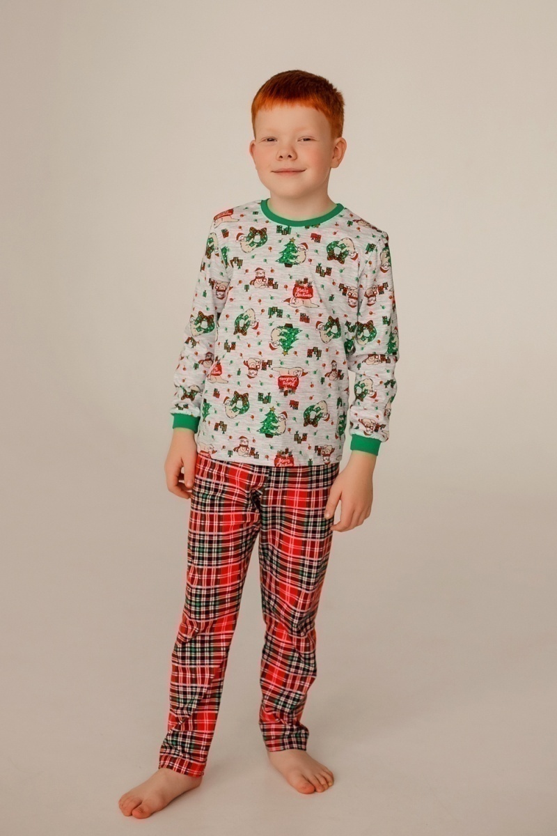 Детская пижама с брюками новогодняя (красный)