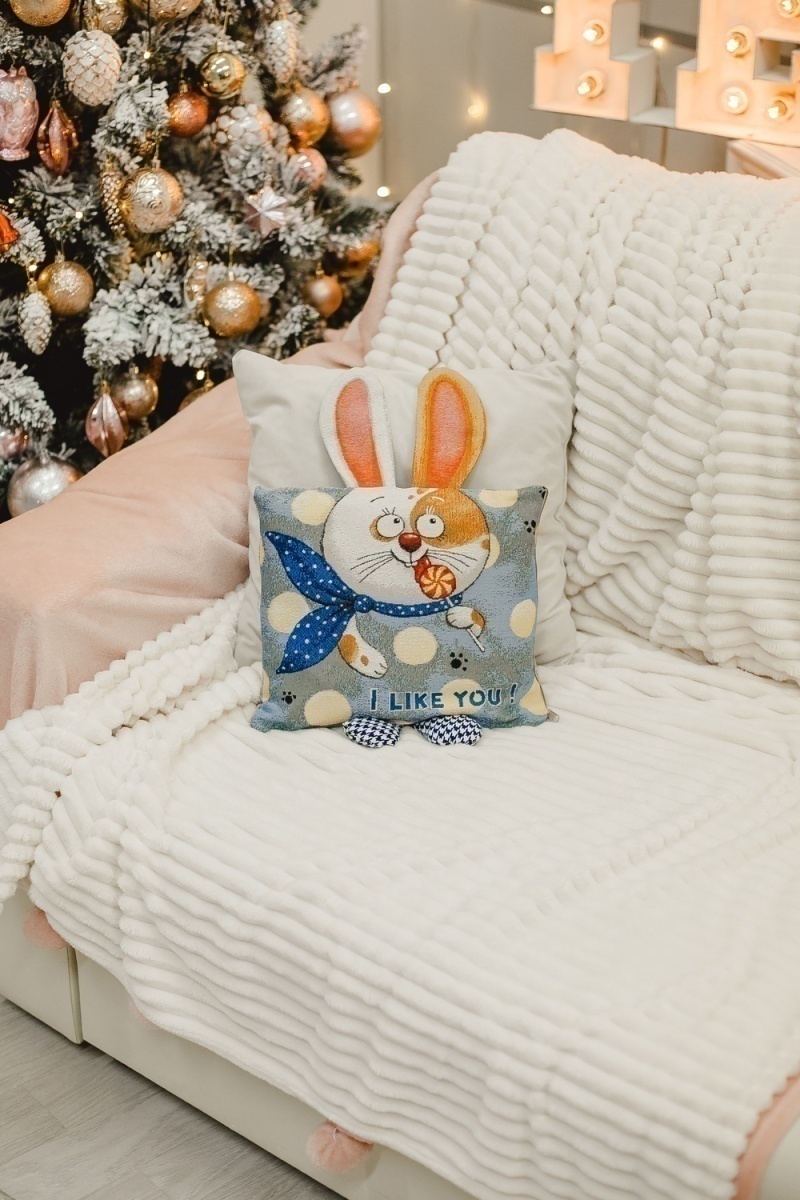 Наволочка декоративная 32х32 Зайчик Ты мне нравишься (синий)