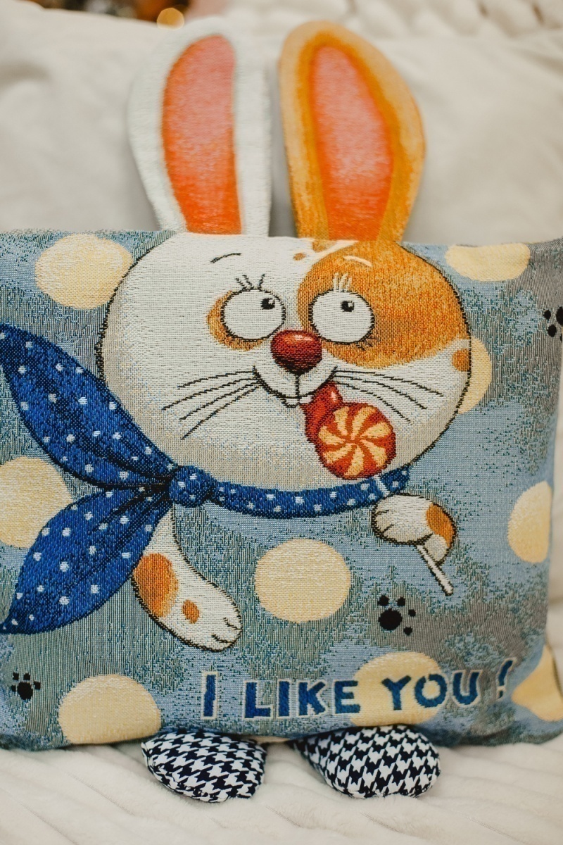 Наволочка декоративная 32х32 Зайчик Ты мне нравишься (синий)