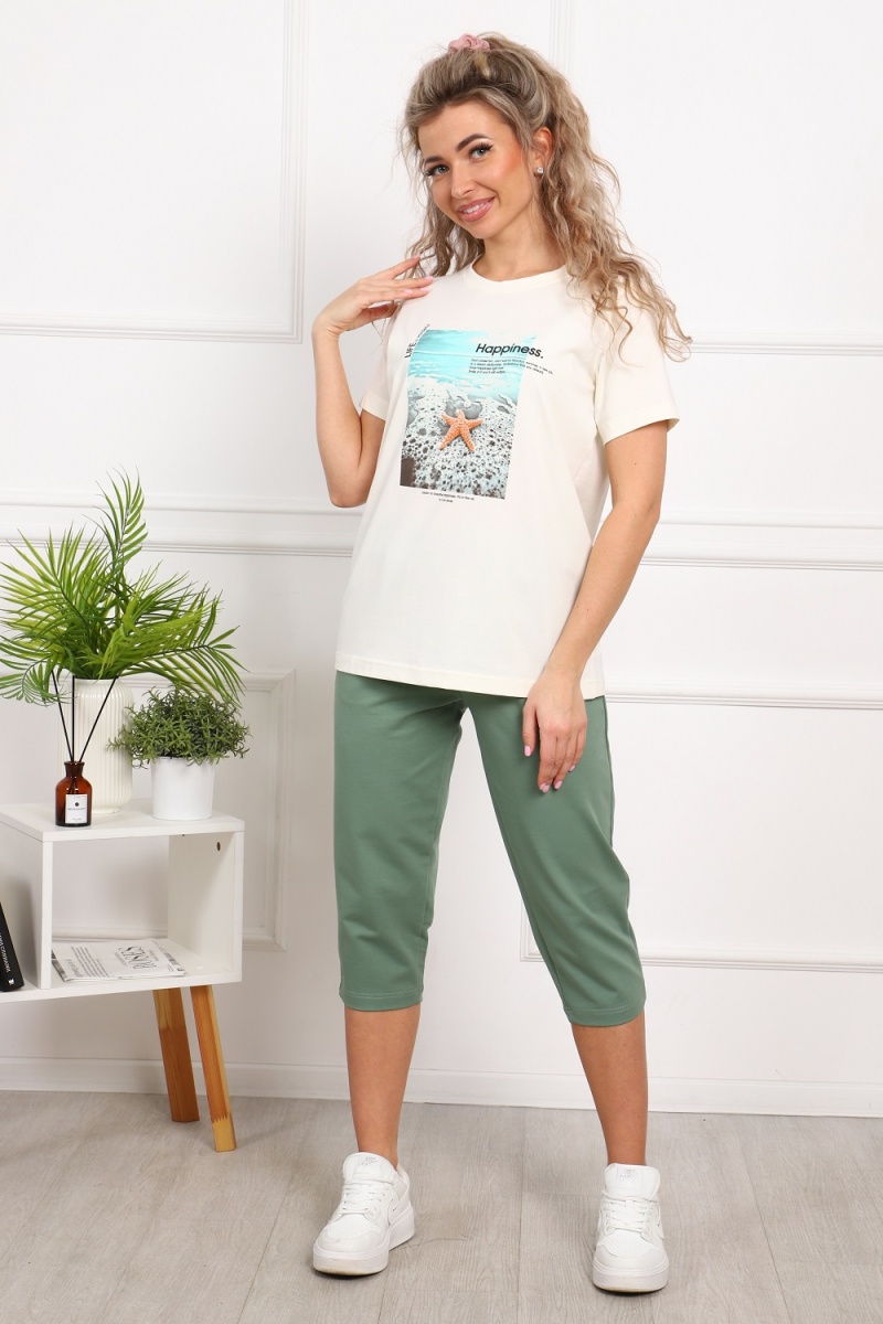 Костюм с бриджами 1049 (экрю-зеленый)