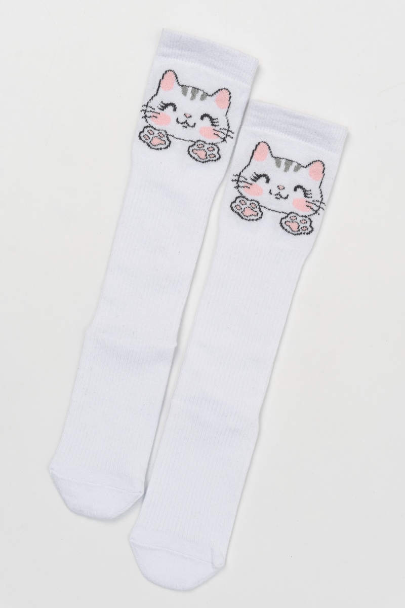 Детские гольфы Мяу (набор 2 пары) (белый+розовый)