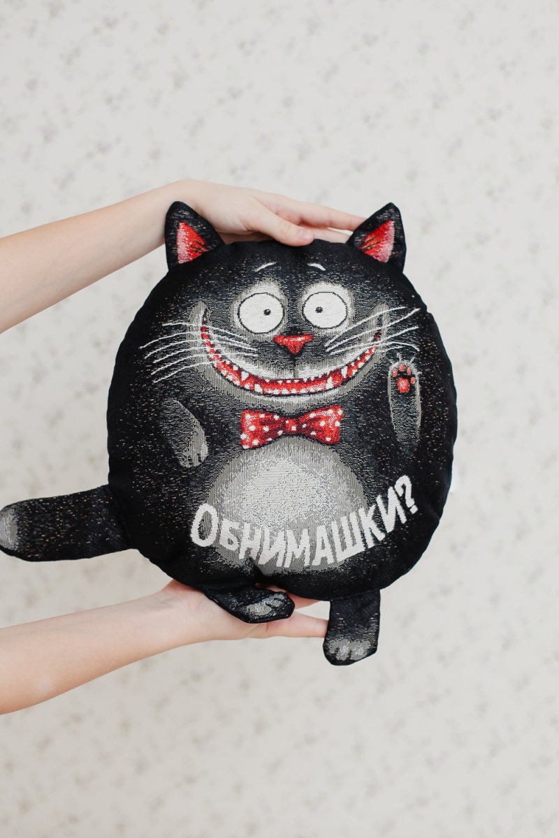 Подушка декоративная игрушка Кот обнимашка 27*27 (черный)
