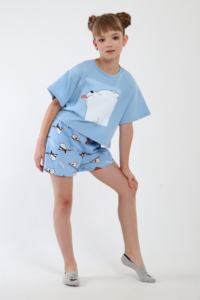 Пижама с шортами Хулиган арт. ПД-019-069 (голубой/голубой)