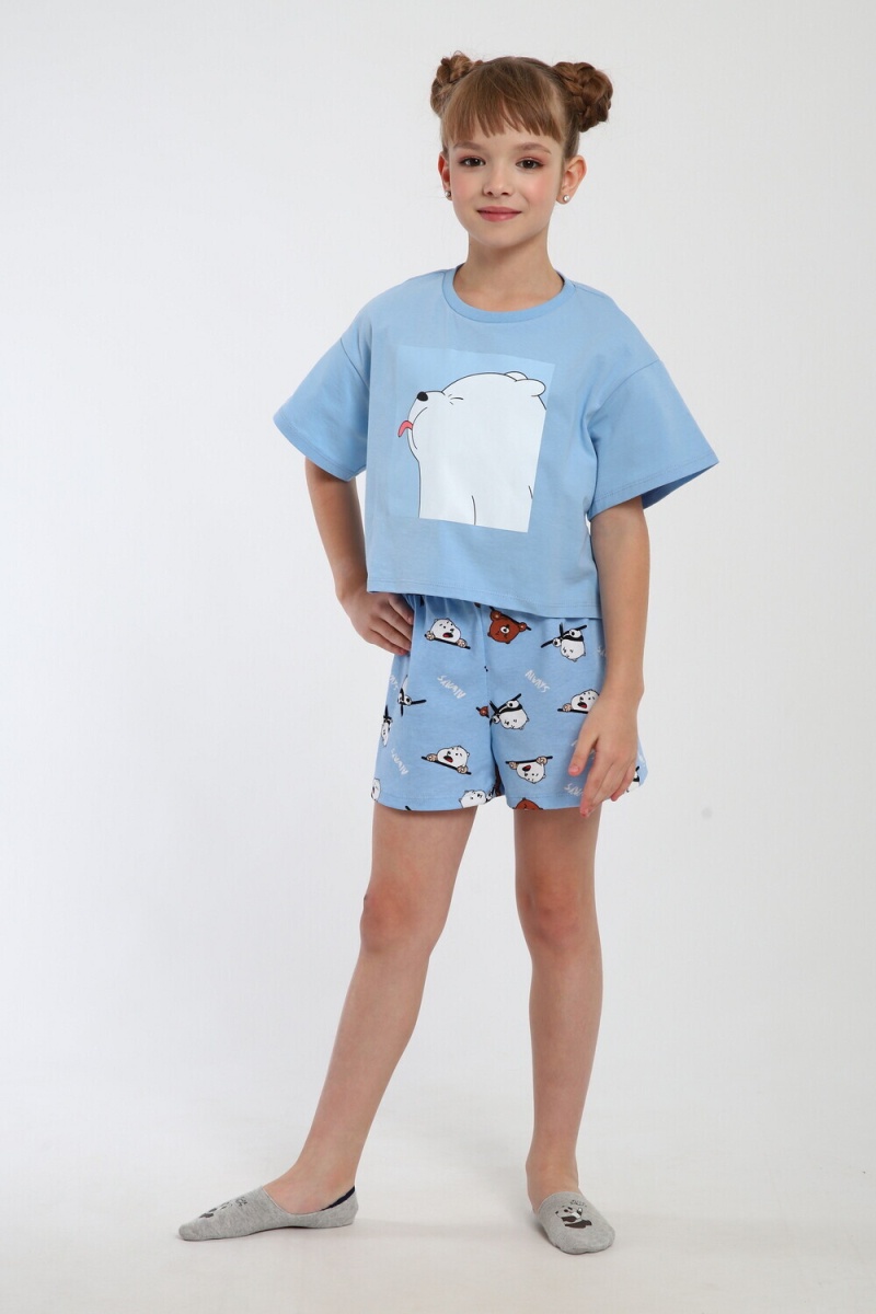 Пижама с шортами Хулиган арт. ПД-019-069 (голубой/голубой)