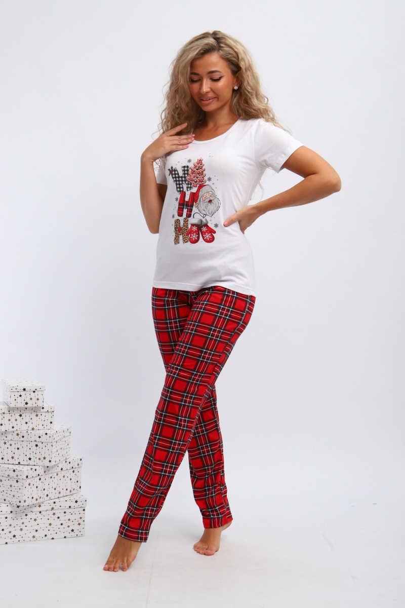 Пижама с брюками П154 новый год (красный,белый)