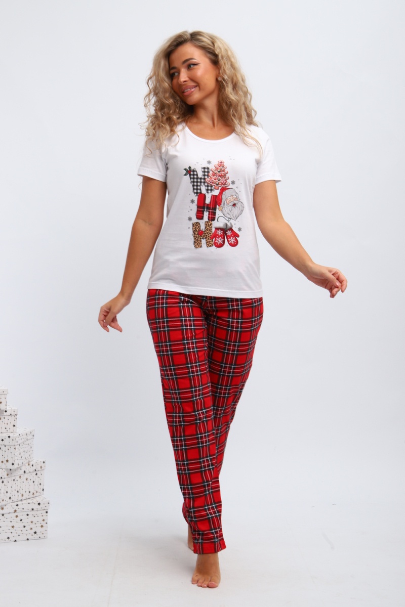 Пижама с брюками П154 новый год (красный,белый)