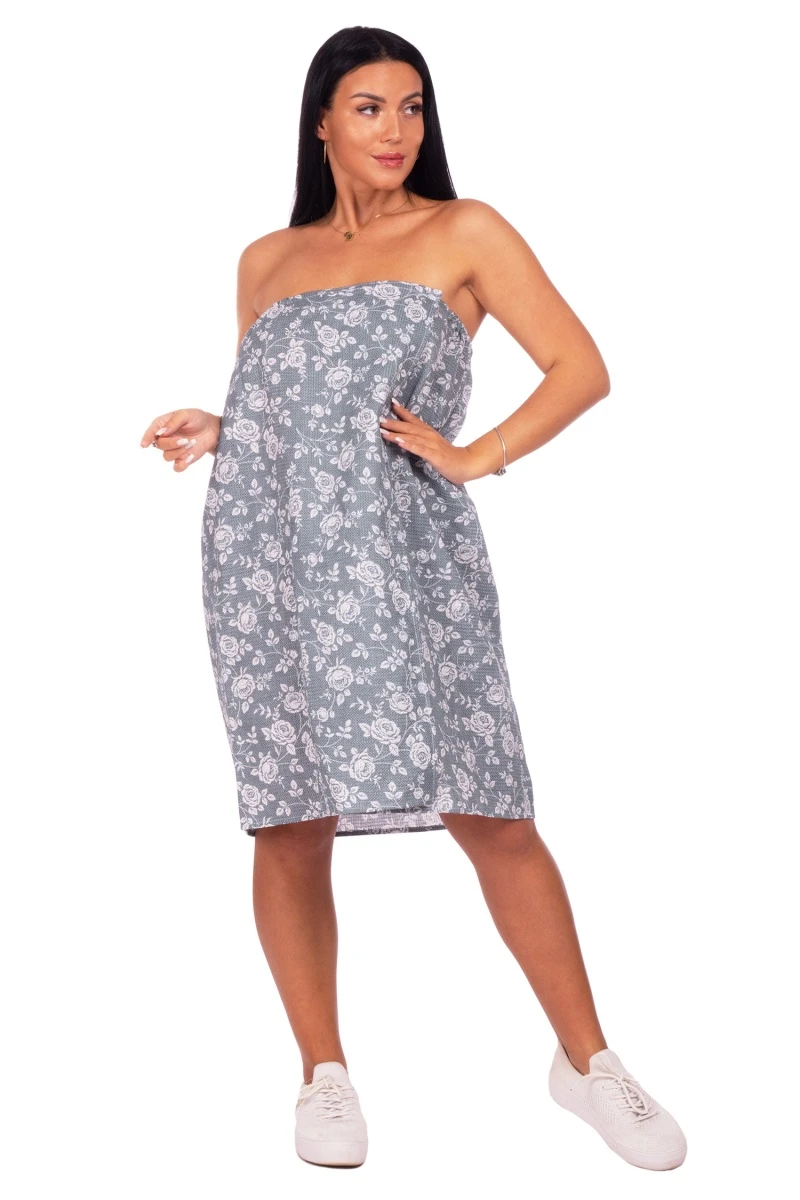 Парео для бани женское (на липучке) (ТЛ) 061 Розалини (серо-зеленый)