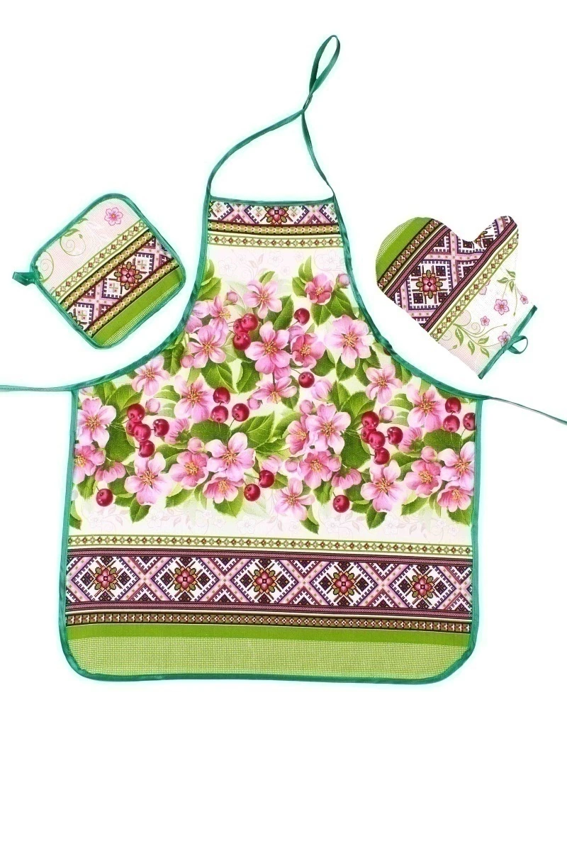 (К) Кухонный набор 093 Лилия с вишней: фартук, прихватка, рукавица