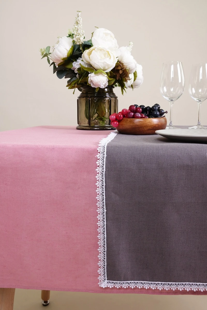 Дорожка полулен с кружевом 002 Серый (однотон) (вид 7)