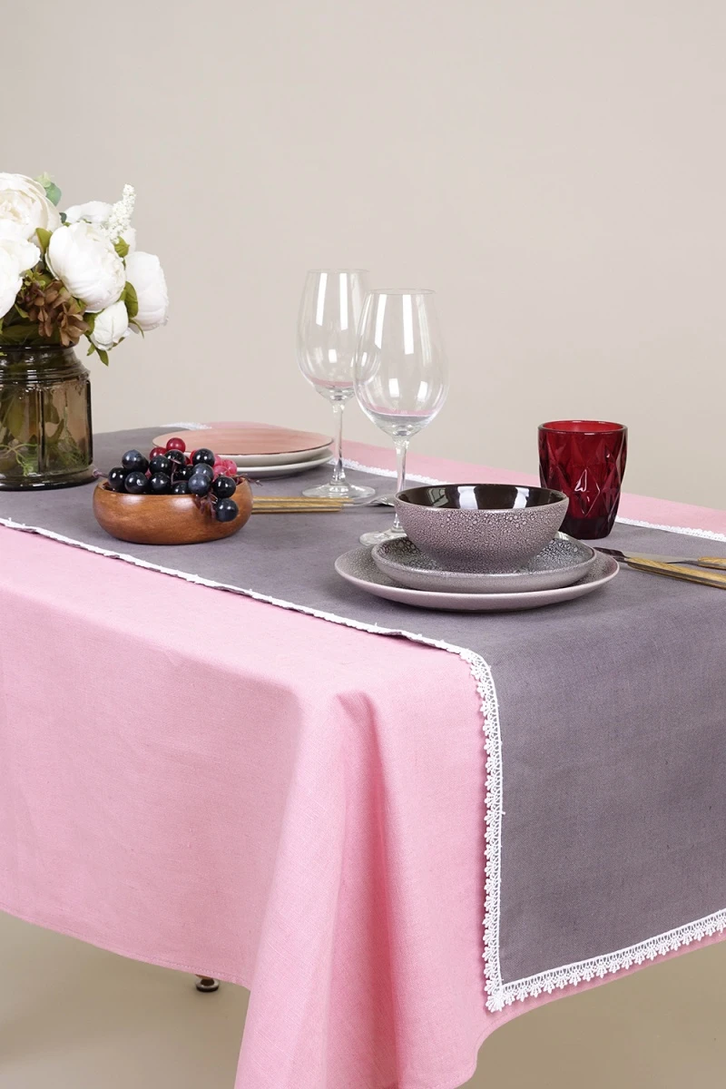 Дорожка полулен с кружевом 002 Серый (однотон) (вид 7)