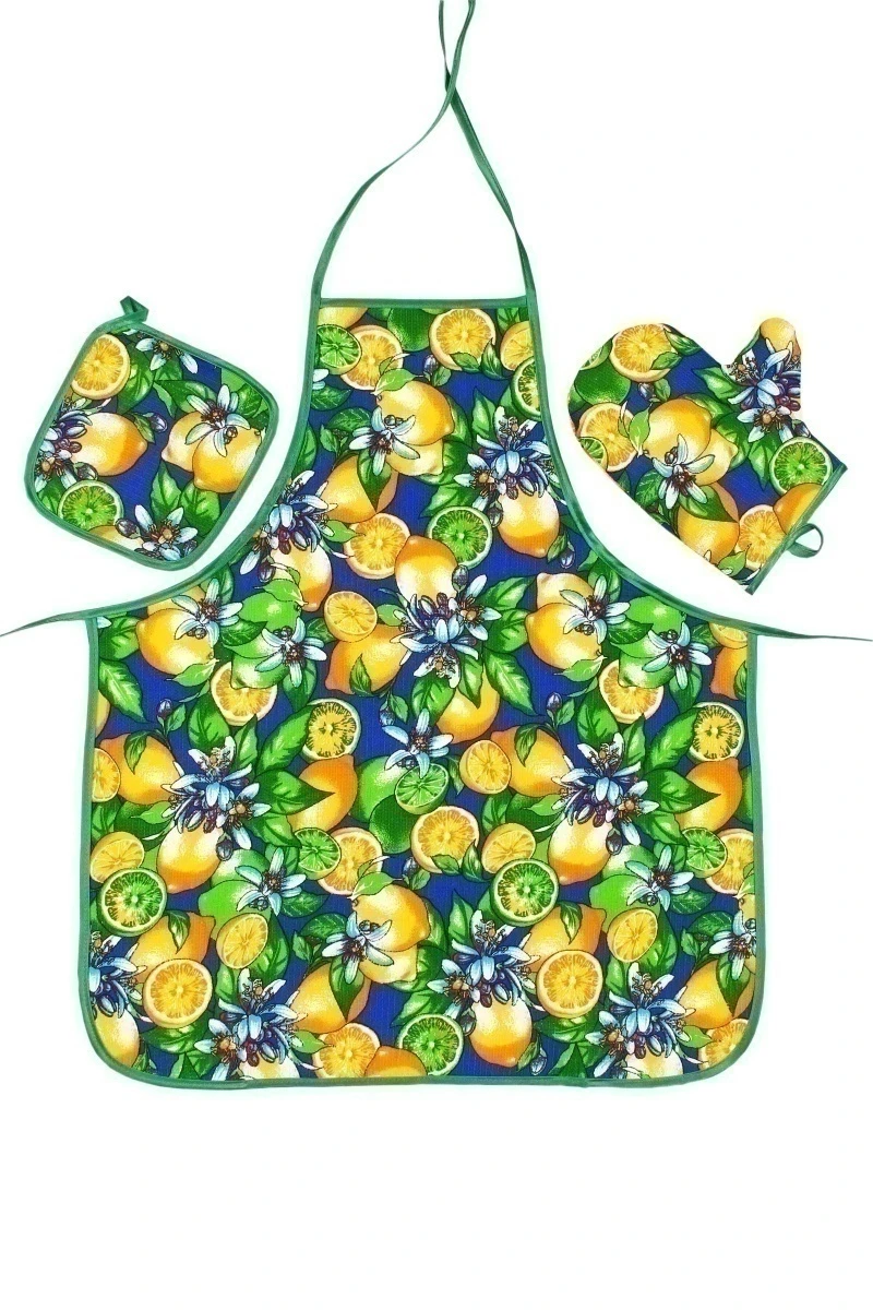 (К) Кухонный набор 097 Лимон и лайм: фартук, прихватка, рукавица