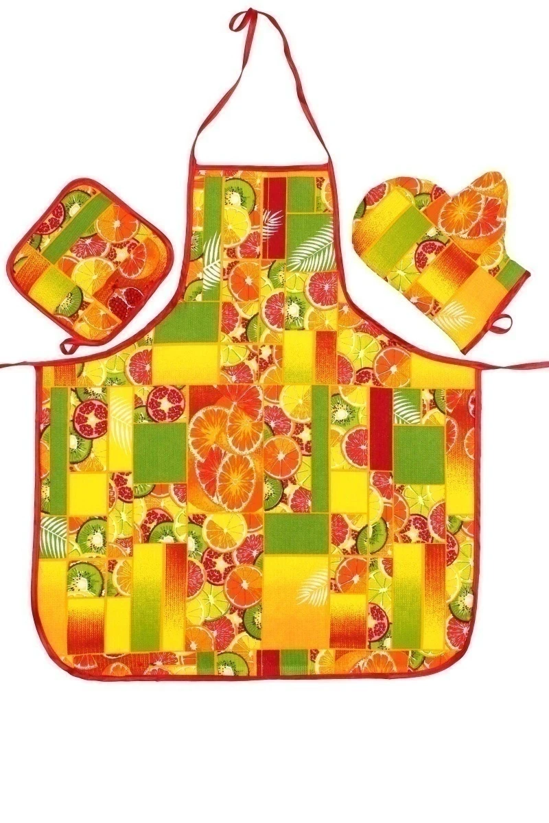 (К) Кухонный набор 108 Цитрусовый микс: фартук, прихватка, рукавица
