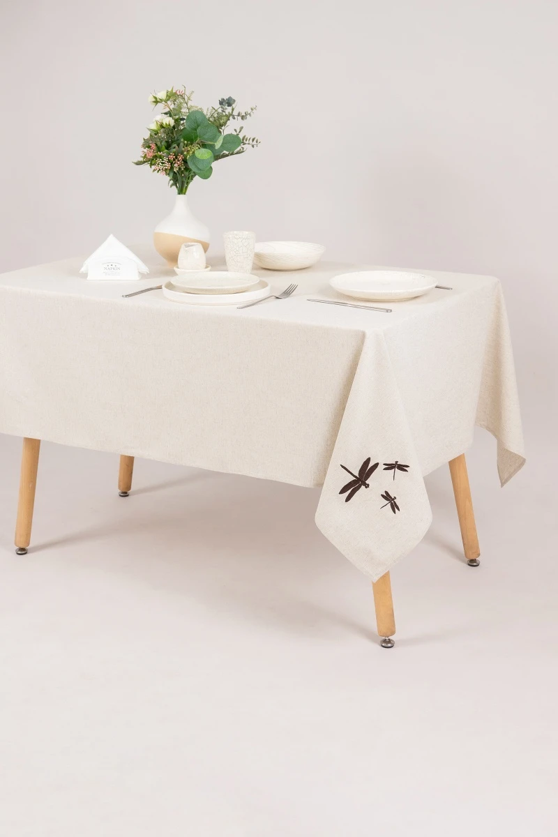 Скатерть с вышивкой Стрекоза полулен "ГОС" Льняная