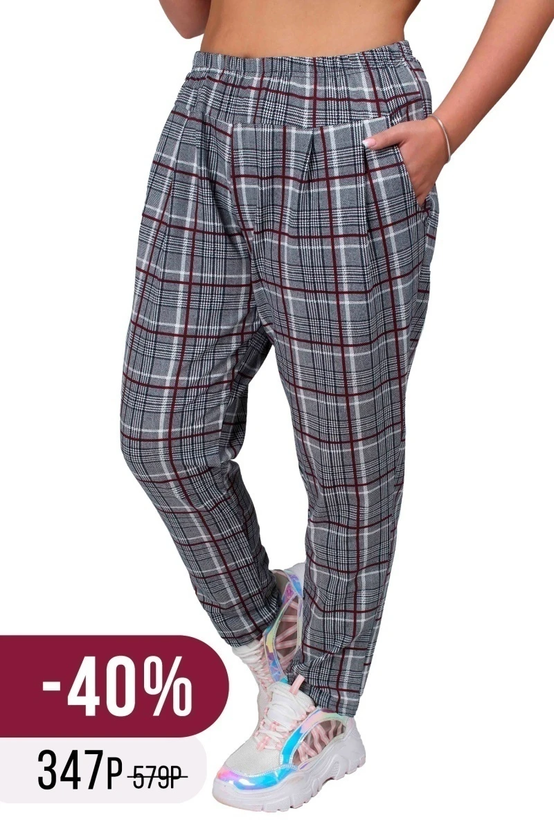 (СК) Брюки в клетку женские "Каприз" винный