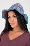 Панама женская голубой, цветы с узором