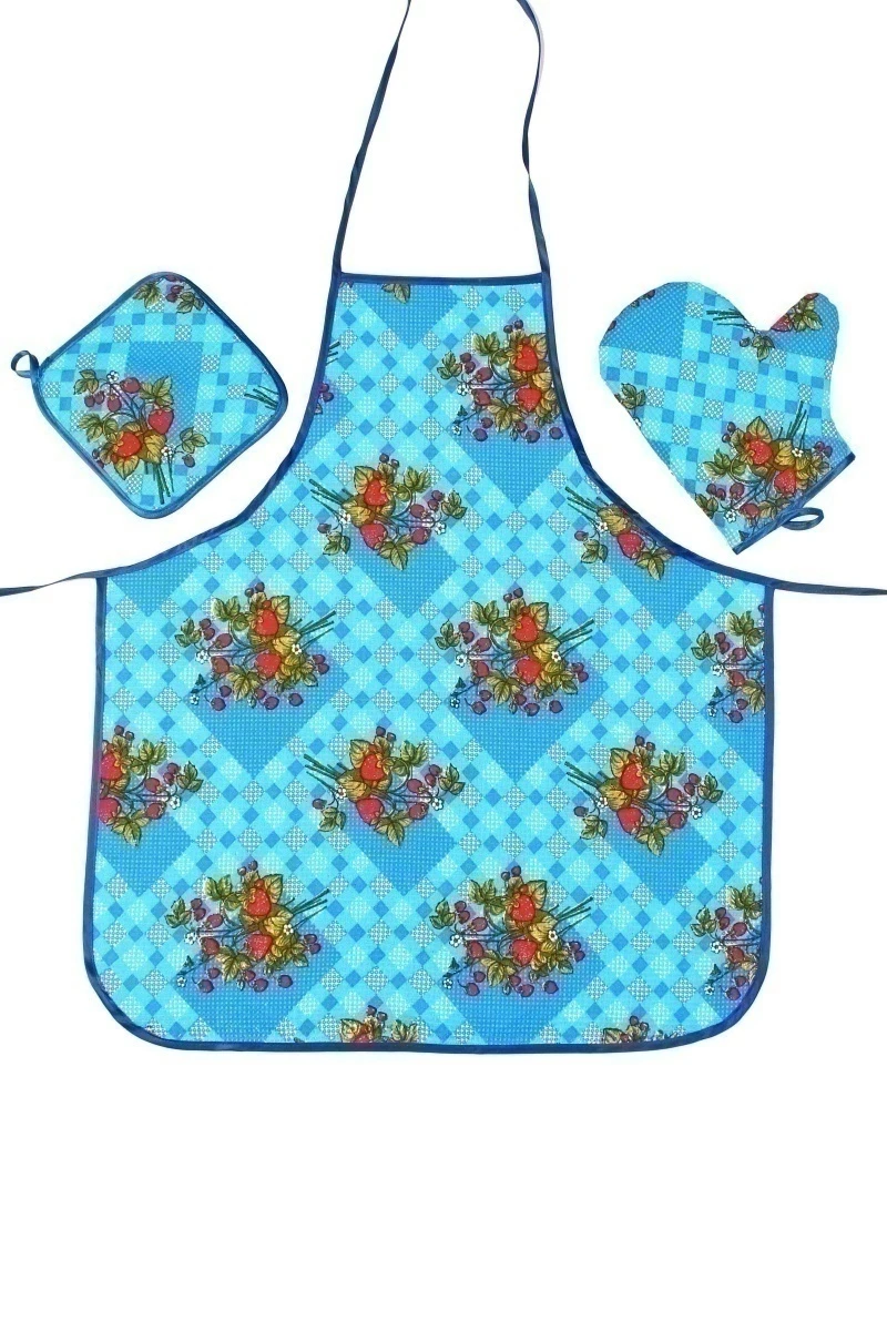 (К) Кухонный набор 086 Клубника : фартук, прихватка, рукавица