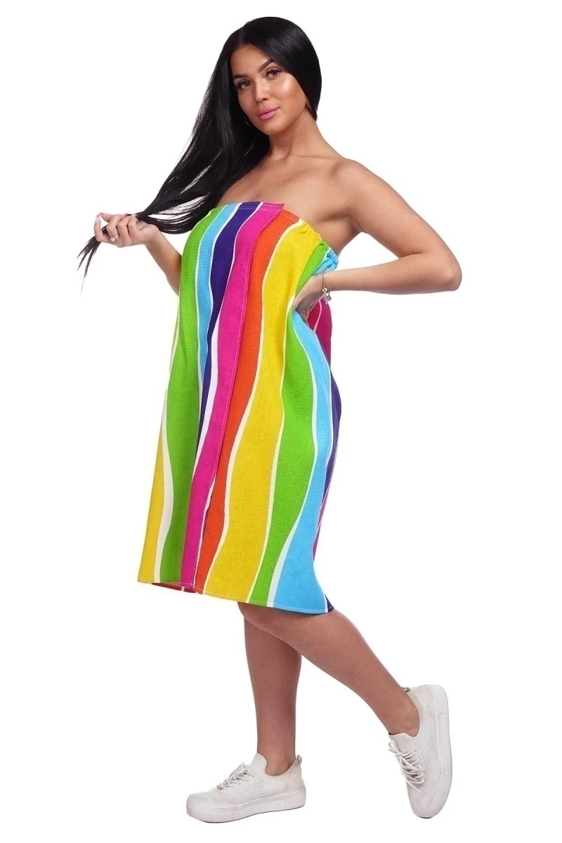 Парео для бани женское (на липучке) (Диз) 037 Волны радуги